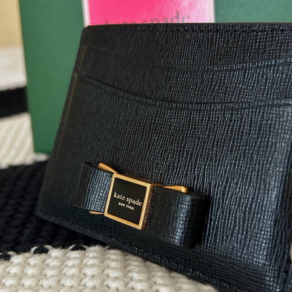 Kate Spade Black Bow Morgan Embellished Leather Card Holder - Picture 4 of 8